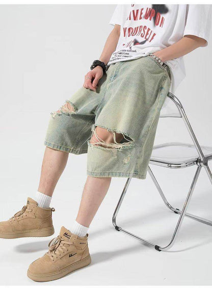 Ripped Denim Shorts For Men MuddyStock