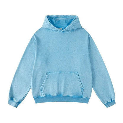 Thickened Washed Old Gradient Solid Color Batik Hooded Sweater For Men And Women Sky Blue MuddyStock