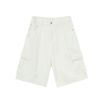 Straight Wide-leg Denim Shorts For Men And Women Beige MuddyStock