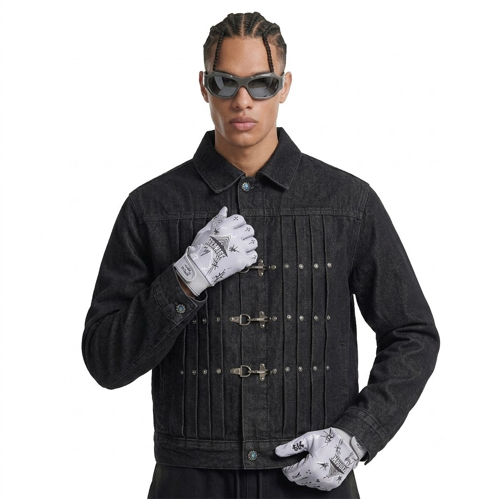 Retro Raw Denim High-End Crumpled Metal Button Men's Jacket | MuddyStock Originals