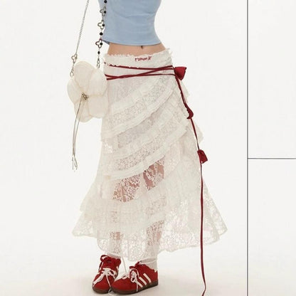 American-style Retro Lace Tiered Skirt All Products