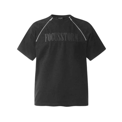 Men's Letter Leather Embroidered Short-sleeved T-shirt Black null