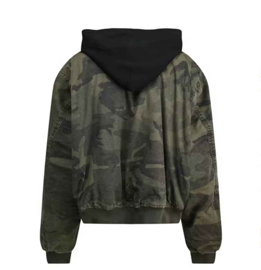 Leisure Washed-out Distressed Camouflage Fake Two-piece Cotton-padded Jacket For Men And Women MuddyStock
