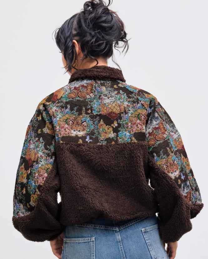 Women's Turn-down Collar Floral Cat Tie Hoodie MuddyStock