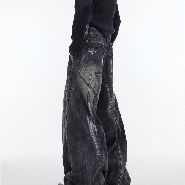 Heavy Retro Distressed Wide Leg Loose Jeans For Men