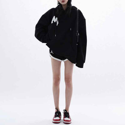 Women's Design M Foam Letters Hoodie Black MuddyStock