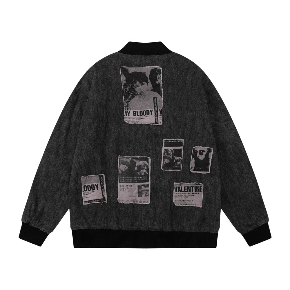 European And American Style Character Patch Stand Collar Jacket For Men And Women MuddyStock null
