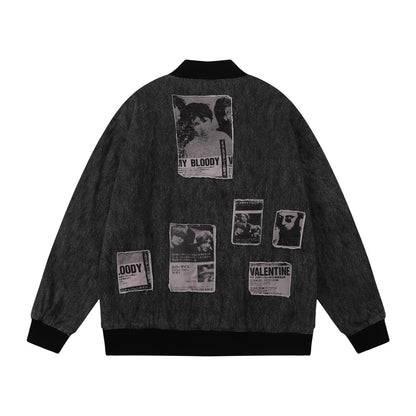 European And American Style Character Patch Stand Collar Jacket For Men And Women MuddyStock null