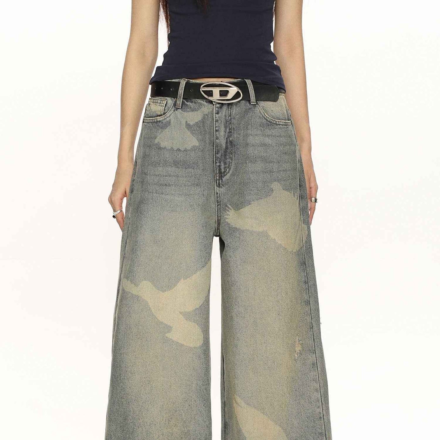 High-grade Pigeon Printed Personalized Chic Jeans MuddyStock