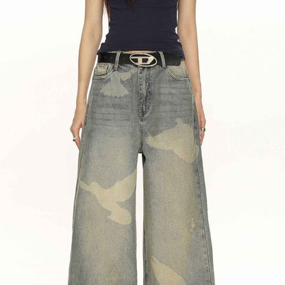 High-grade Pigeon Printed Personalized Chic Jeans MuddyStock