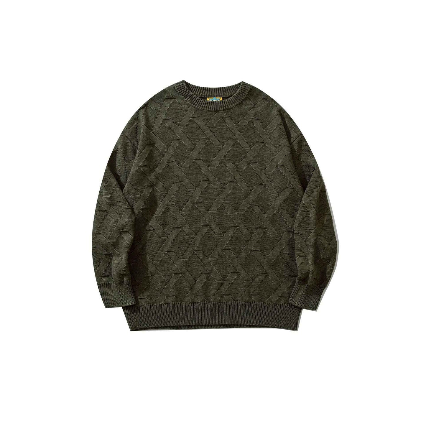 Men's Fashion Heavy Washed And Worn Round Neck Sweater Green MuddyStock