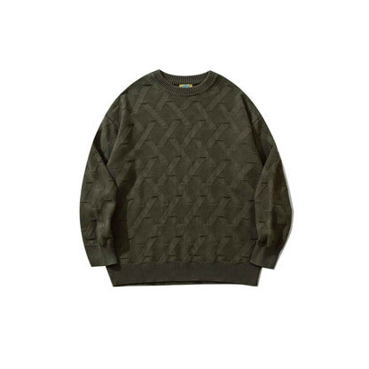 Men's Fashion Heavy Washed And Worn Round Neck Sweater Green MuddyStock
