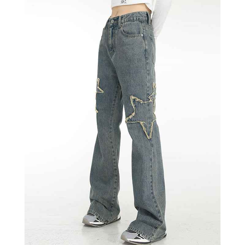 High-waisted Draping Straight Slightly Flared Jeans For Women MuddyStock