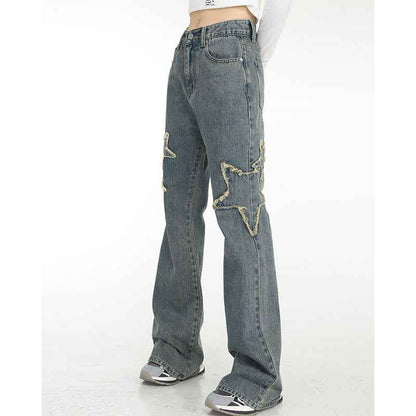 High-waisted Draping Straight Slightly Flared Jeans For Women MuddyStock