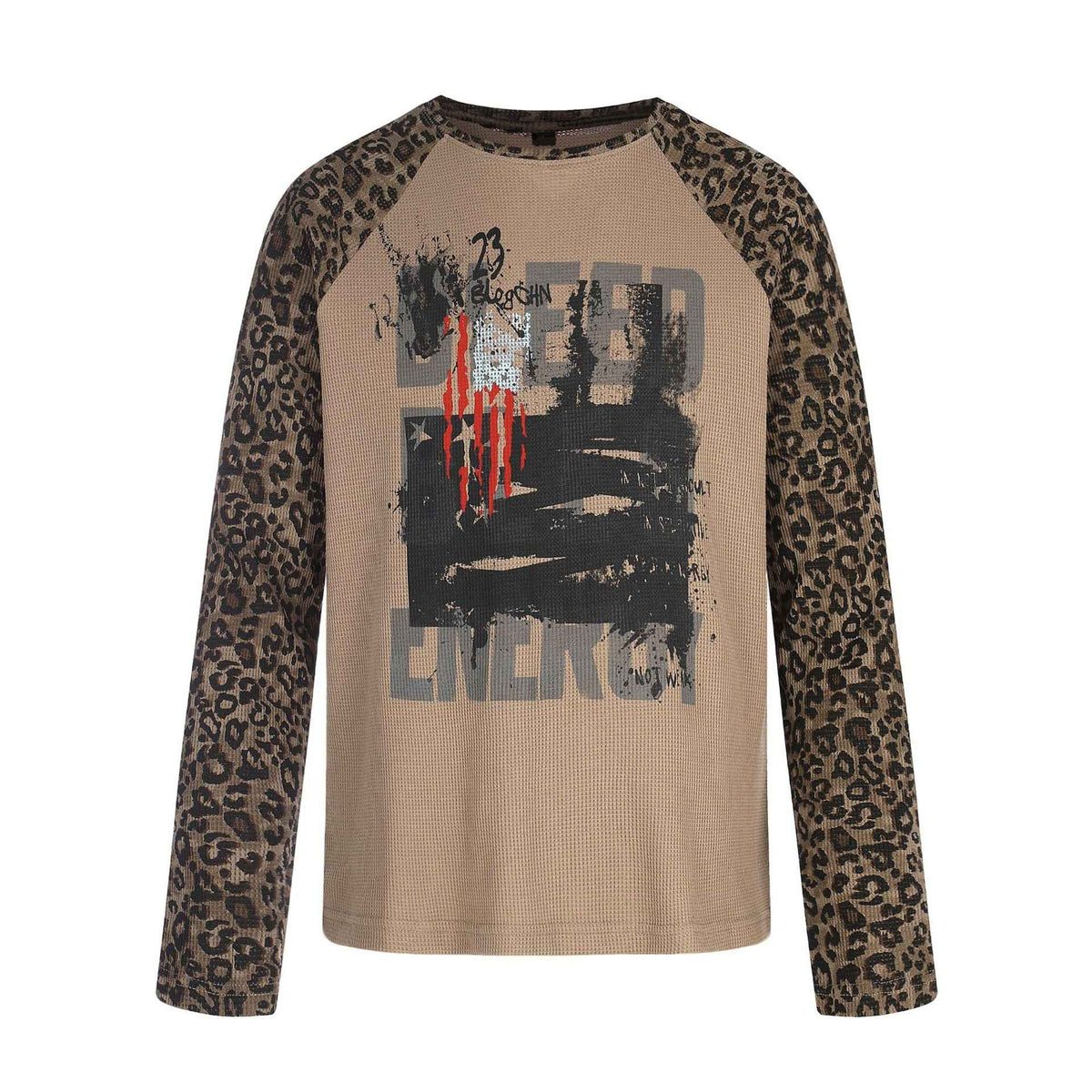 Letter Graffiti Print T-Shirt For Women Leopard Coffee