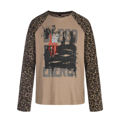 Letter Graffiti Print T-Shirt For Women Leopard Coffee