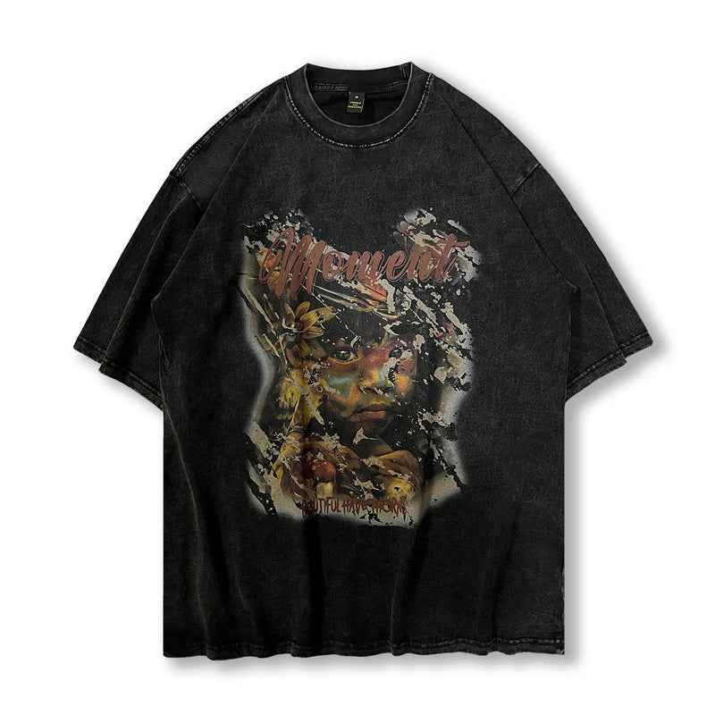 Cartoon Printed Washed And Worn Short-sleeved T-shirt For Women 334 Style null