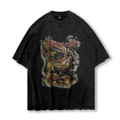Cartoon Printed Washed And Worn Short-sleeved T-shirt For Women 334 Style null