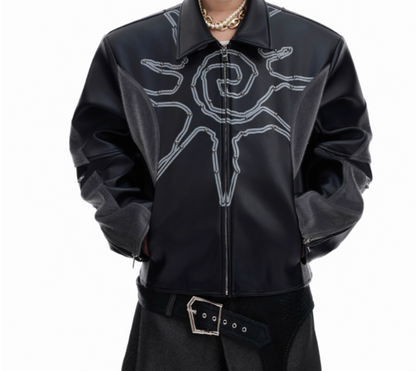 Deconstructing Rivet Totem Leather Jacket For Men