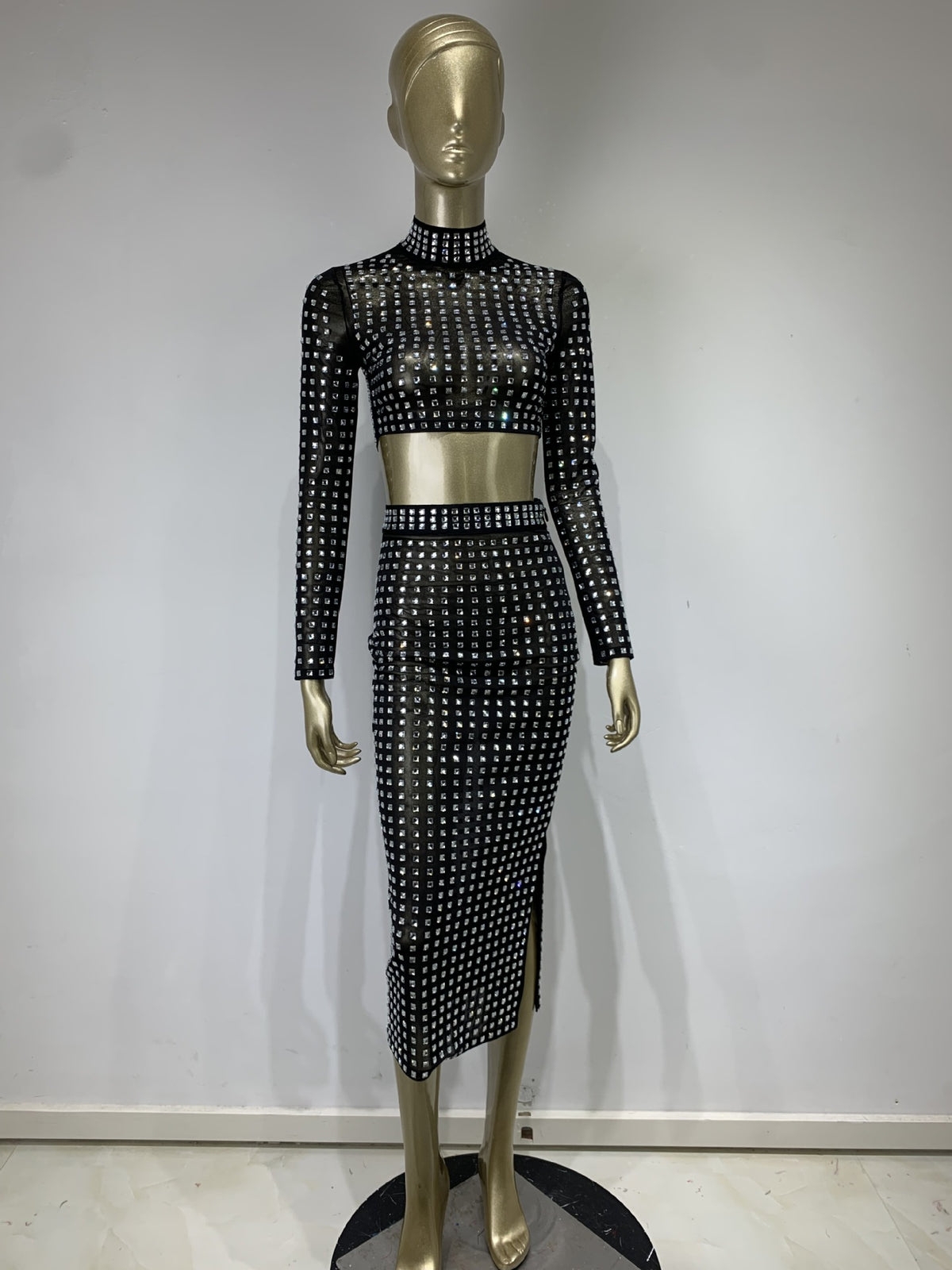 Black Rivet Top + Skirt Set For Women All Products