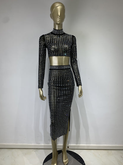 Black Rivet Top + Skirt Set For Women All Products