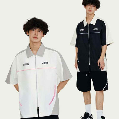 High Street Matching Letters Printing Lapel Short Sleeve Shirt For Men MuddyStock