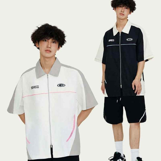 High Street Matching Letters Printing Lapel Short Sleeve Shirt For Men MuddyStock