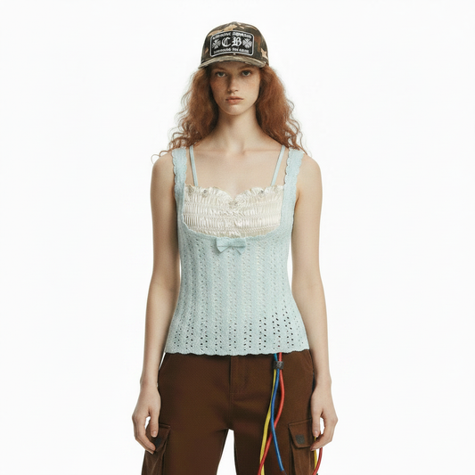 Lace patchwork slim fit camisole top for women | MuddyStock Originals