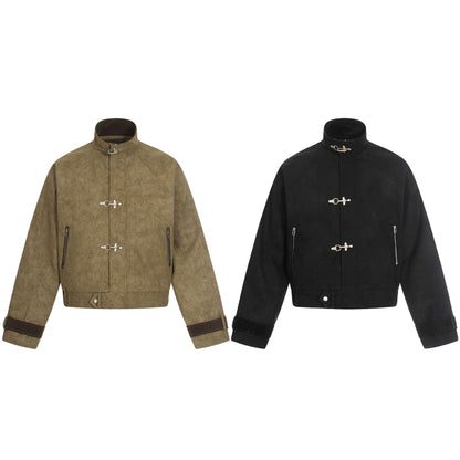 Retro Airplane-buckle Stand-up Collar Short Casual Jacket For Men