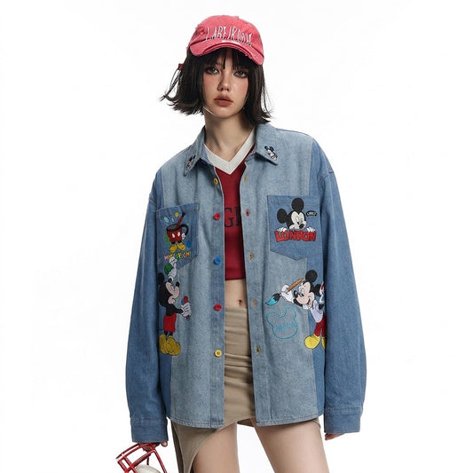 Mickey cartoon embroidered denim shirt for women | MuddyStock Originals eprolo