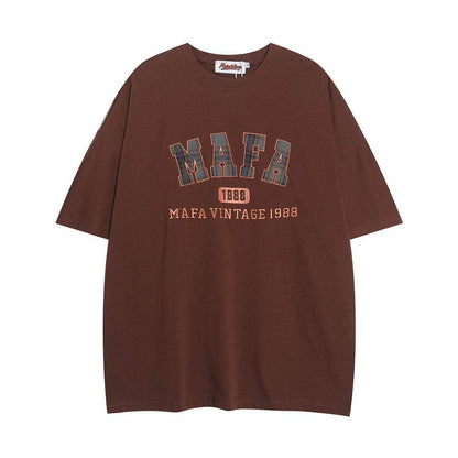 Letter Patch Embroidered Casual T-shirt For Women Brown MuddyStock