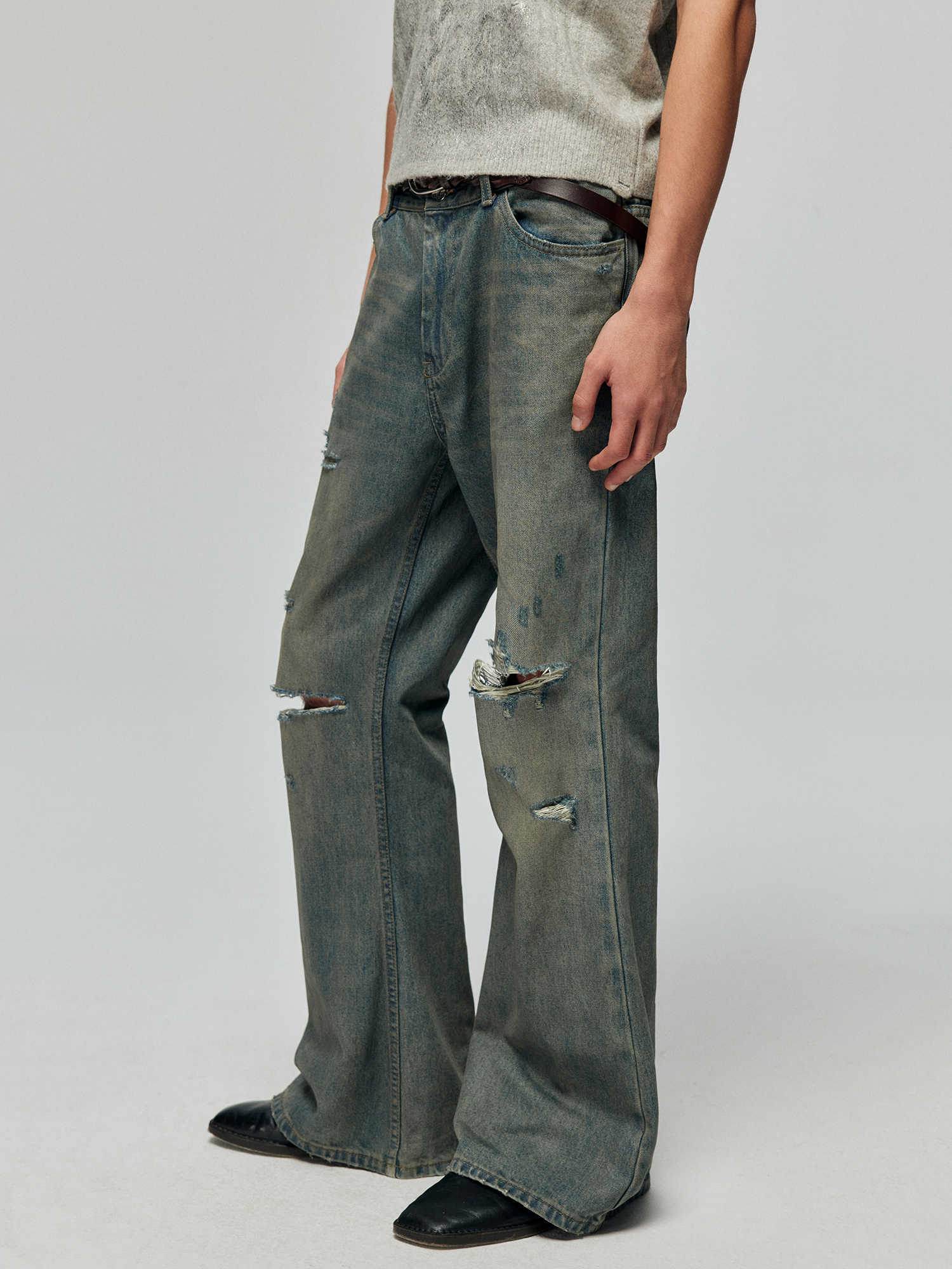 Cotton Retro Make Old Ripped Loose Micro-flared Trousers Jeans MuddyStock