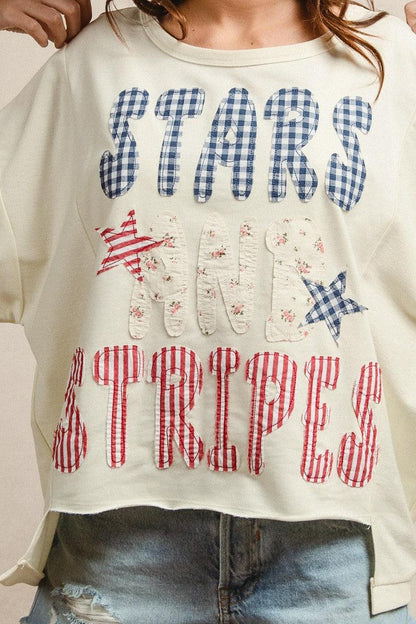 Mix And Match Stars And Stripes Patchwork Short Sleeve T-Shirt For Women
