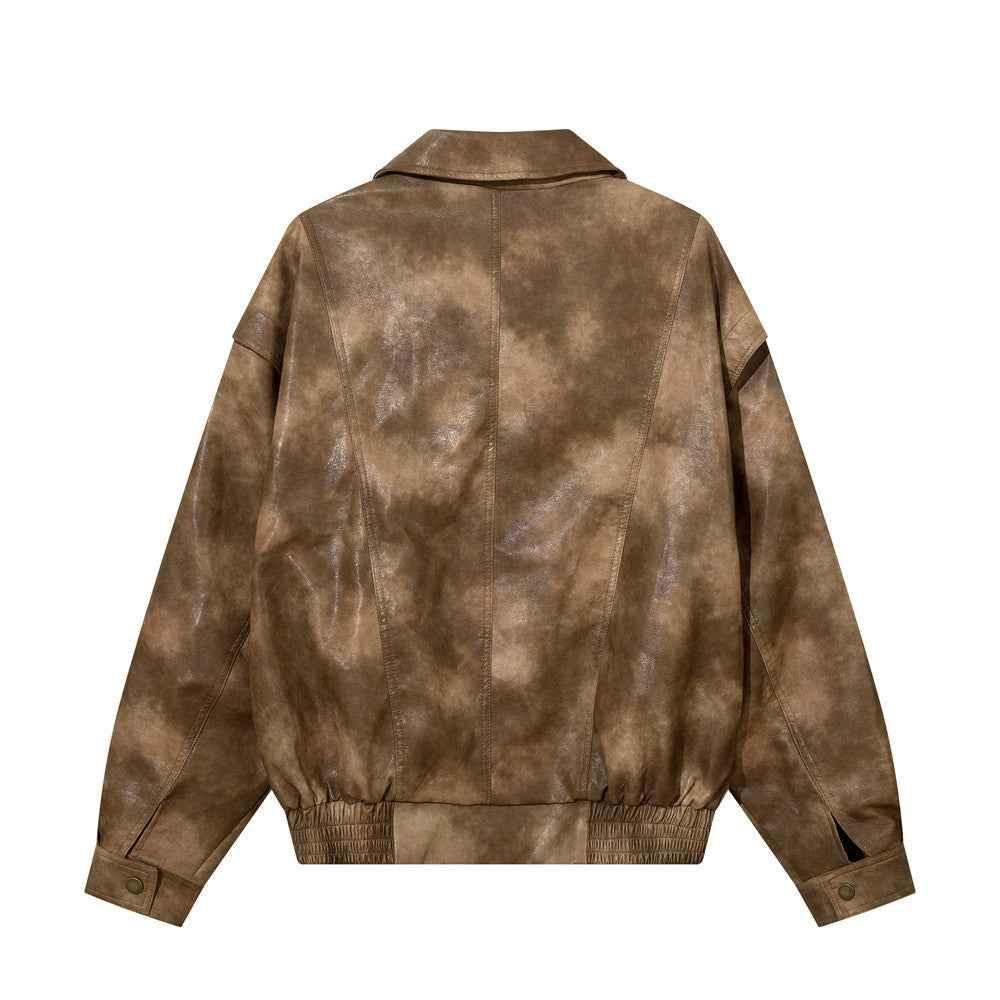 Contrast Color PU Leather Jacket For Men null