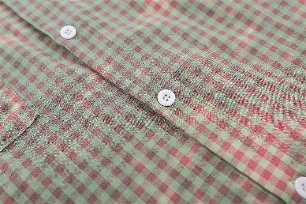 Plaid Tie-dyed Long-sleeved Shirt For Men null