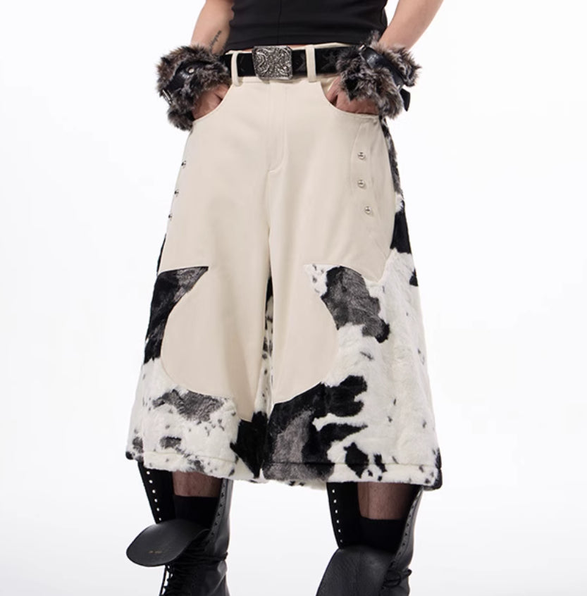 Stitching Milk Fiber Fur Cropped Pants For Men All Products