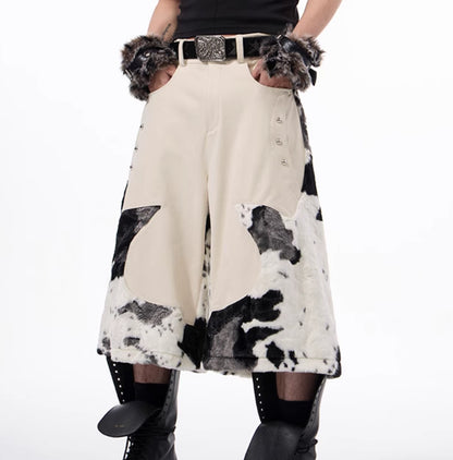 Stitching Milk Fiber Fur Cropped Pants For Men All Products