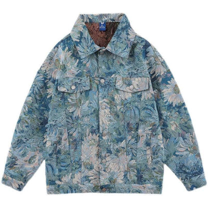Floral Denim Autumn Loose Men And Women Jacket Picture color MuddyStock
