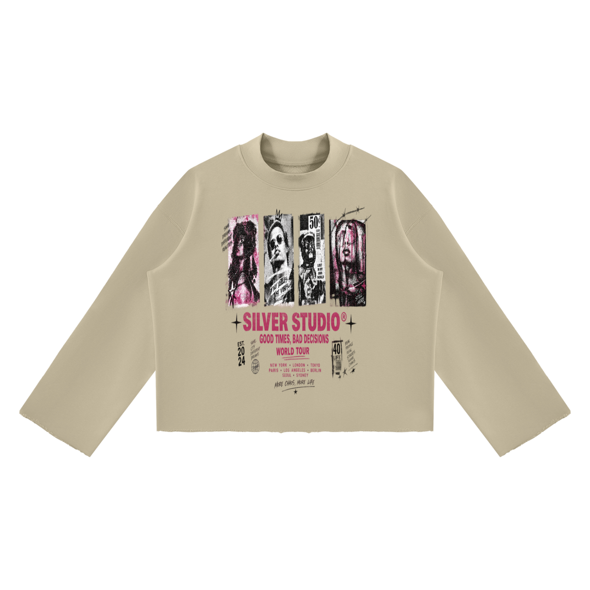 Mock Neck Raw Edge Boxy Sweatshirt For Men| MuddyStock Originals Khaki