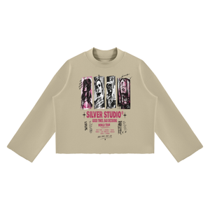 Mock Neck Raw Edge Boxy Sweatshirt For Men| MuddyStock Originals Khaki