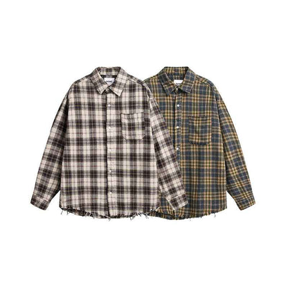 Vintage Brushed Plaid Long Sleeve Shirt For Men null