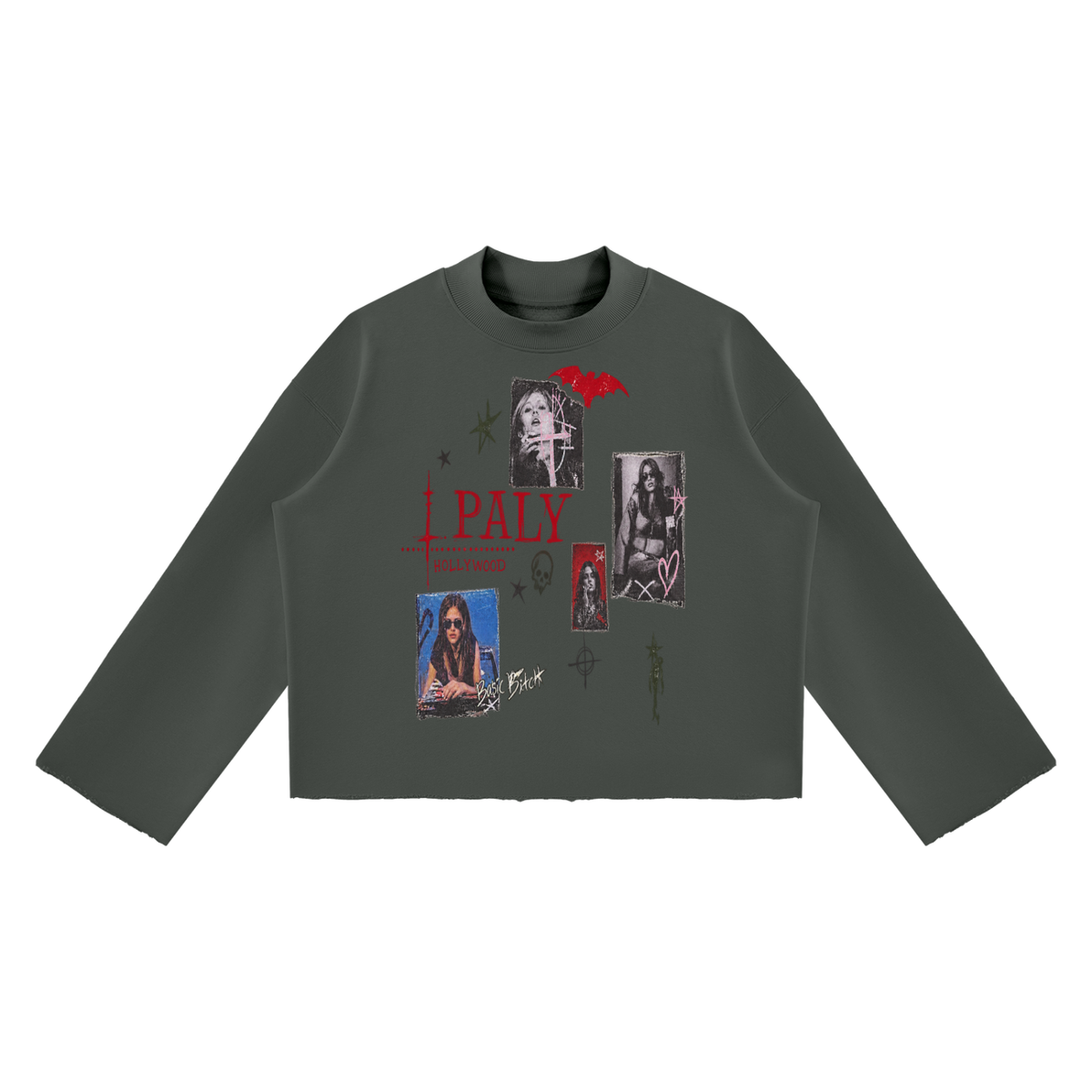 Mock Neck Raw Edge Boxy Sweatshirt For Men | MuddyStock Originals Dark Gray