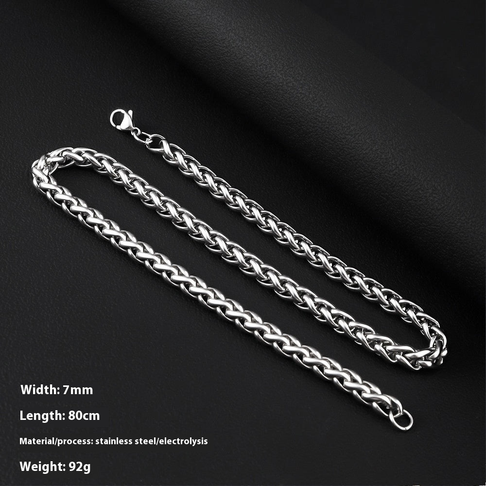 Men's Hip Hop Cool Keel Chain Necklace Steel color 7mm