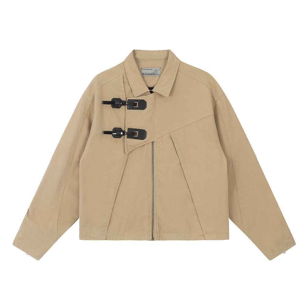 Men's Design Irregular Button Loose Jacket Khaki