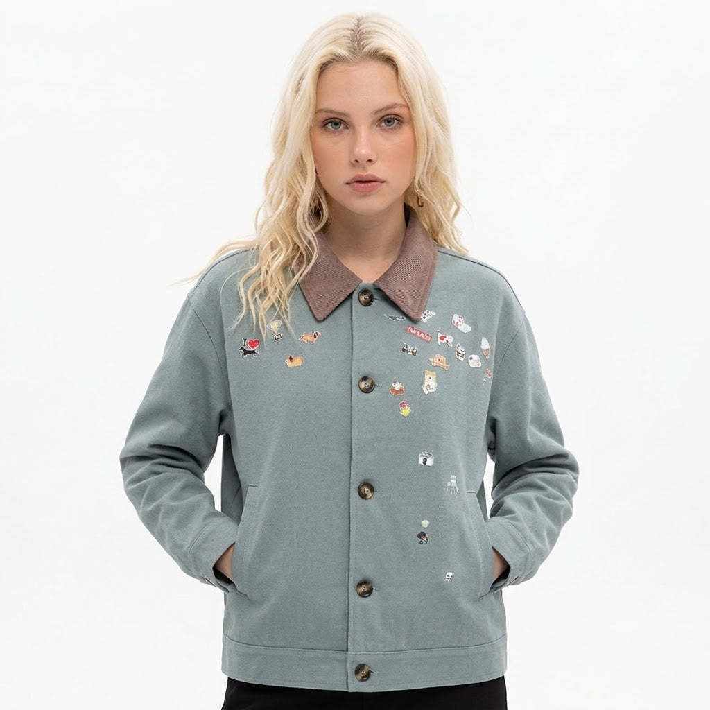 Street Style Sticker Print Work Jacket For Women | MuddyStock Originals
