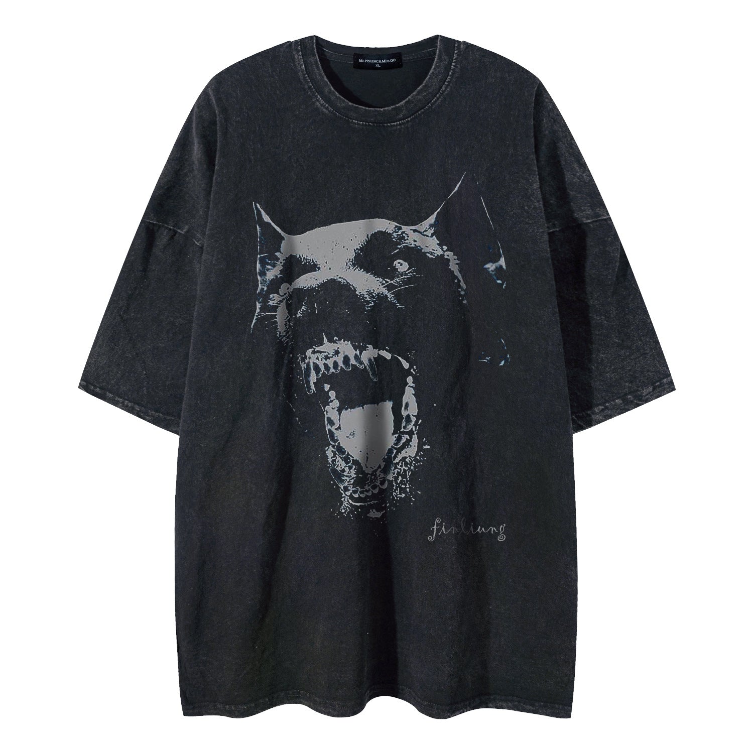 Doberman Pinscher Printed Wash Retro Round Neck Short Sleeves T-shirt For Men MuddyStock null