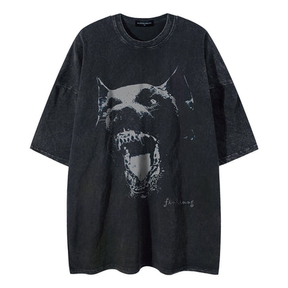 Doberman Pinscher Printed Wash Retro Round Neck Short Sleeves T-shirt For Men MuddyStock null