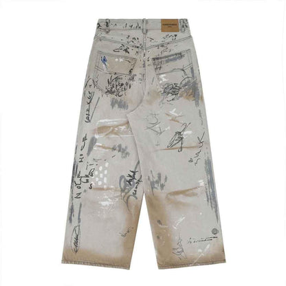 Hand Painted Graffiti Worn Jeans For Men null