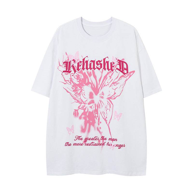 Butterfly Printed Short Sleeve T-shirt For Women White MuddyStock