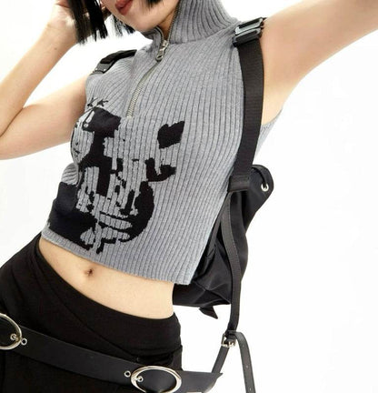 Women's Summer Short Turtleneck Sleeveless Vest Grey MuddyStock